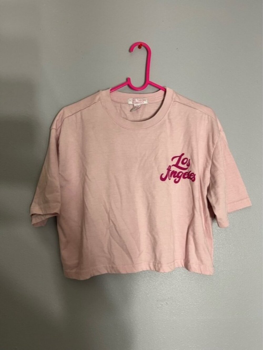 Love Theory Essentials Pink Crop Tee with Magenta 'Los Angeles' Script